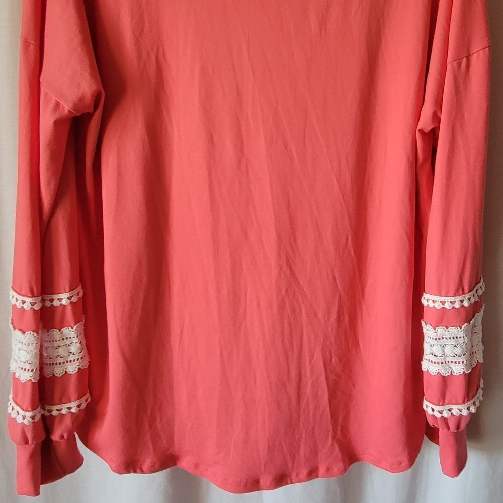 Lovely Melody top Coral NEW Boutique Small BOHO stretchy crochet arms flowy NWOT - Picture 8 of 12